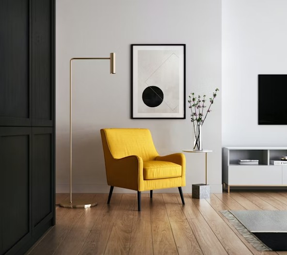 Wellness-focused living room with natural lighting and biophilic elements